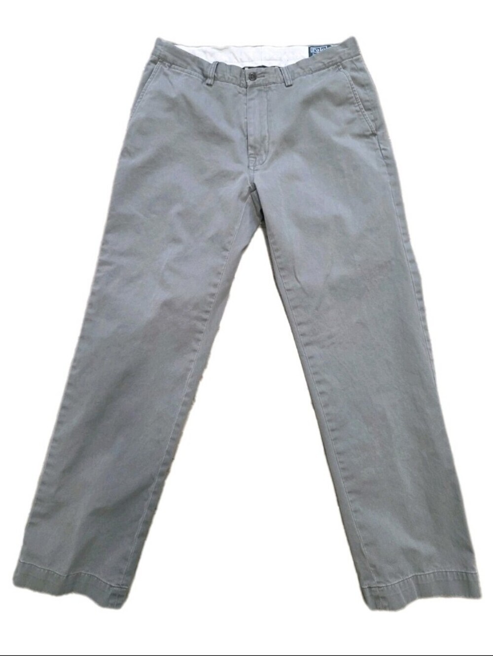 Polo Ralph Lauren Mens 33x32 Gray Chino Flat Front Straight Leg Casual Preppy
